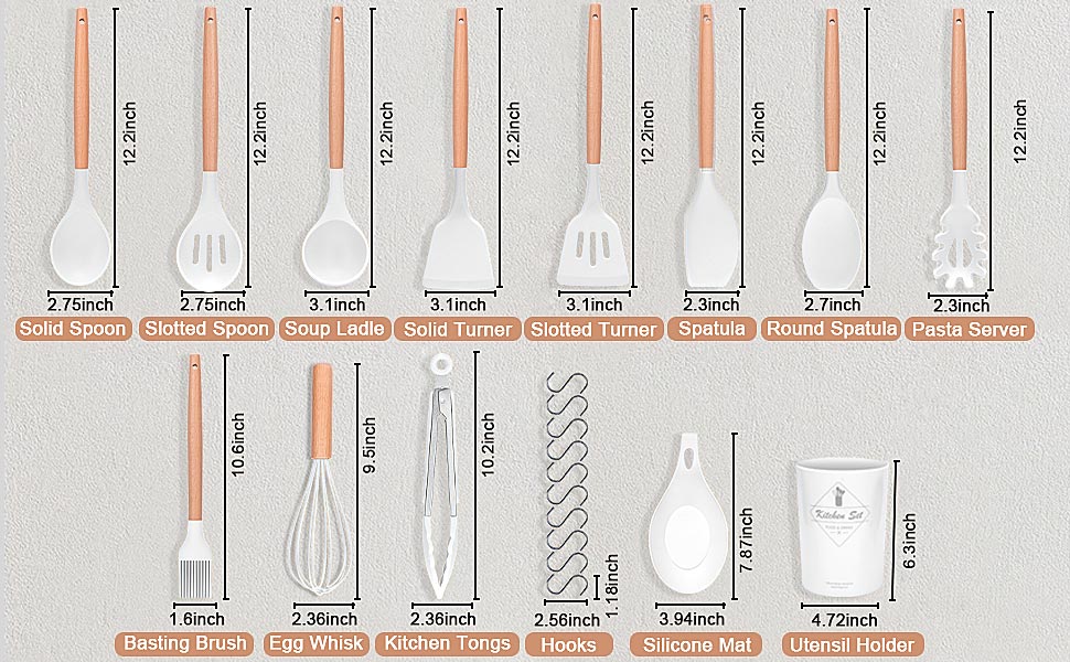 Набір кухонних аксесуарів Howephofly: 23 штуки з силікону, антипригарні, з дерев'яними ручками, включає гачки, рожевий колір