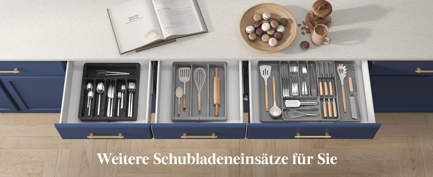 Органайзер для столових приборів Lifewit в шухляду, розширюваний, з відділенням для ножів (40 см, сірий)