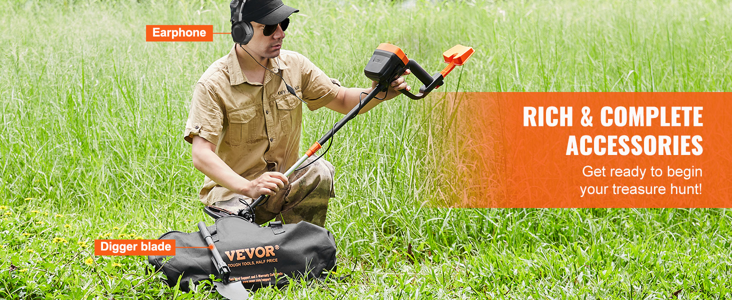 Металошукач VEVOR Profi: 30 см котушка, 7 режимів, IP68 (глибина занурення до 3 м), для пошуку золота, регульована ручка, Bluetooth-гарнітура, прецизійний детектор (20,3 см)