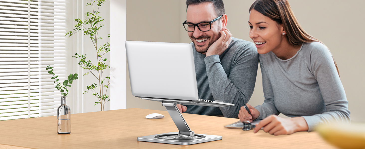 Підставка для ноутбука з поворотним столом 360°, регульована, алюміній, ергономічна, з вентилятором, складна, для MacBook Air/Pro (10-16')