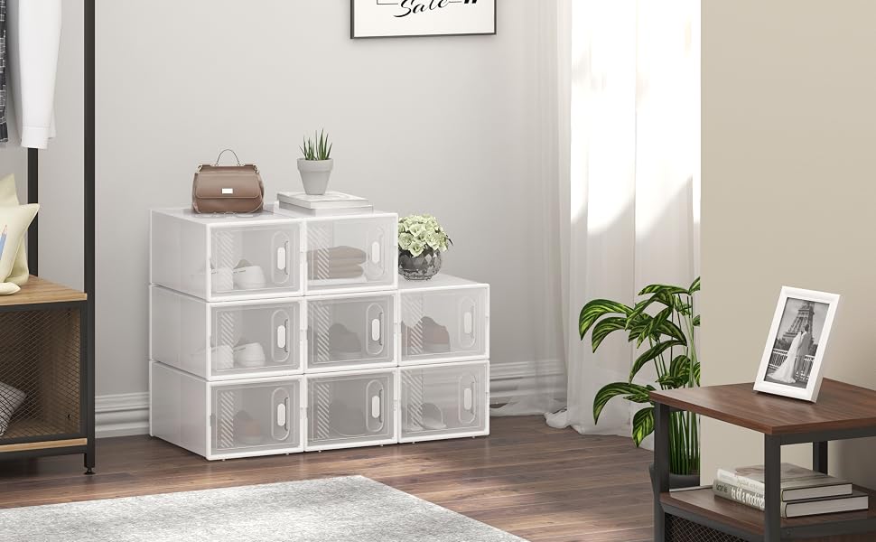 Органайзер для взуття WOLTU: набір з 12 прозорих пластикових контейнерів з магнітним затискачем, модульна система зберігання DIY, 35x19x25 см, білий