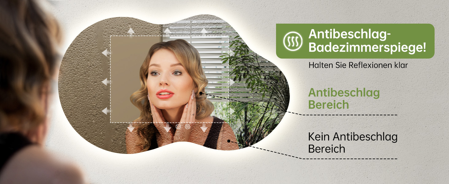 Дзеркало для ванної кімнати з підсвічуванням, без рами, 50x75 см, арочне, антизапар, сенсорний вимикач, регульована яскравість, 3 кольори світла