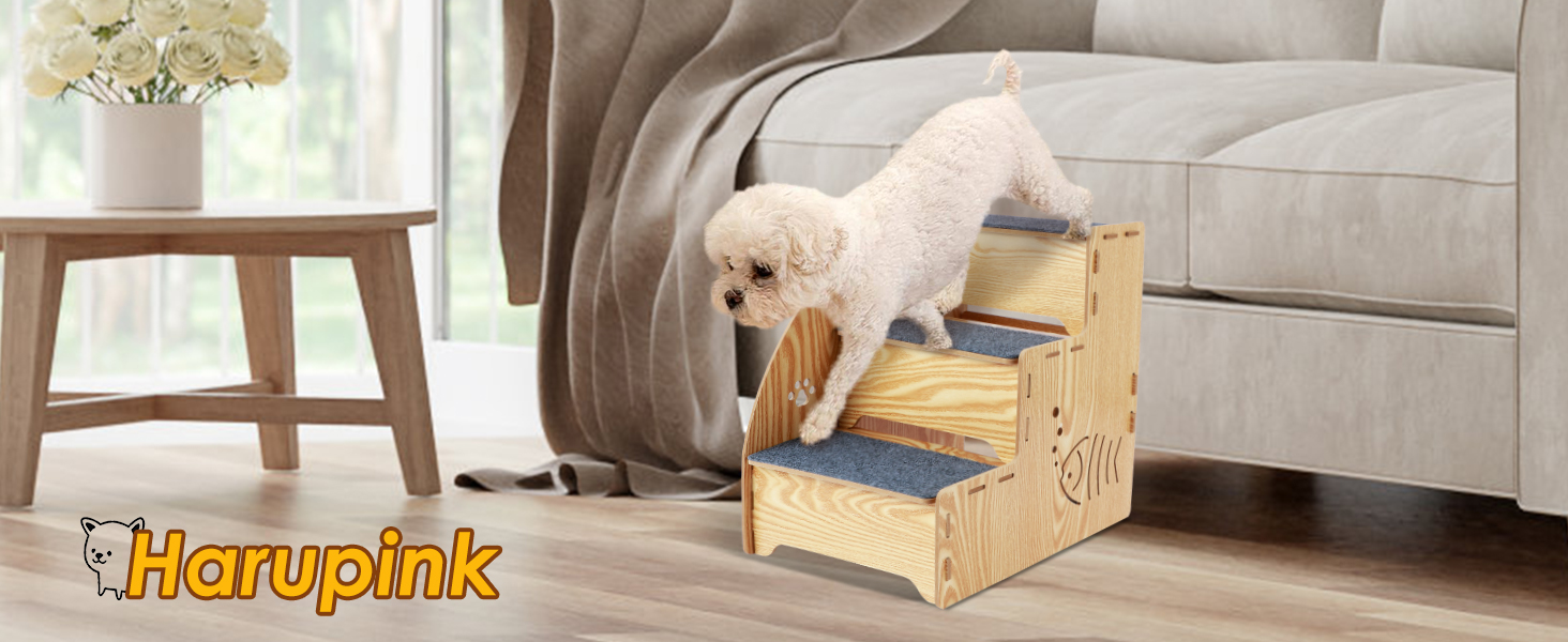 Сходинка для котів та собак з натурального дерева, 3 сходинки, 35 см, стабільна та неслизька