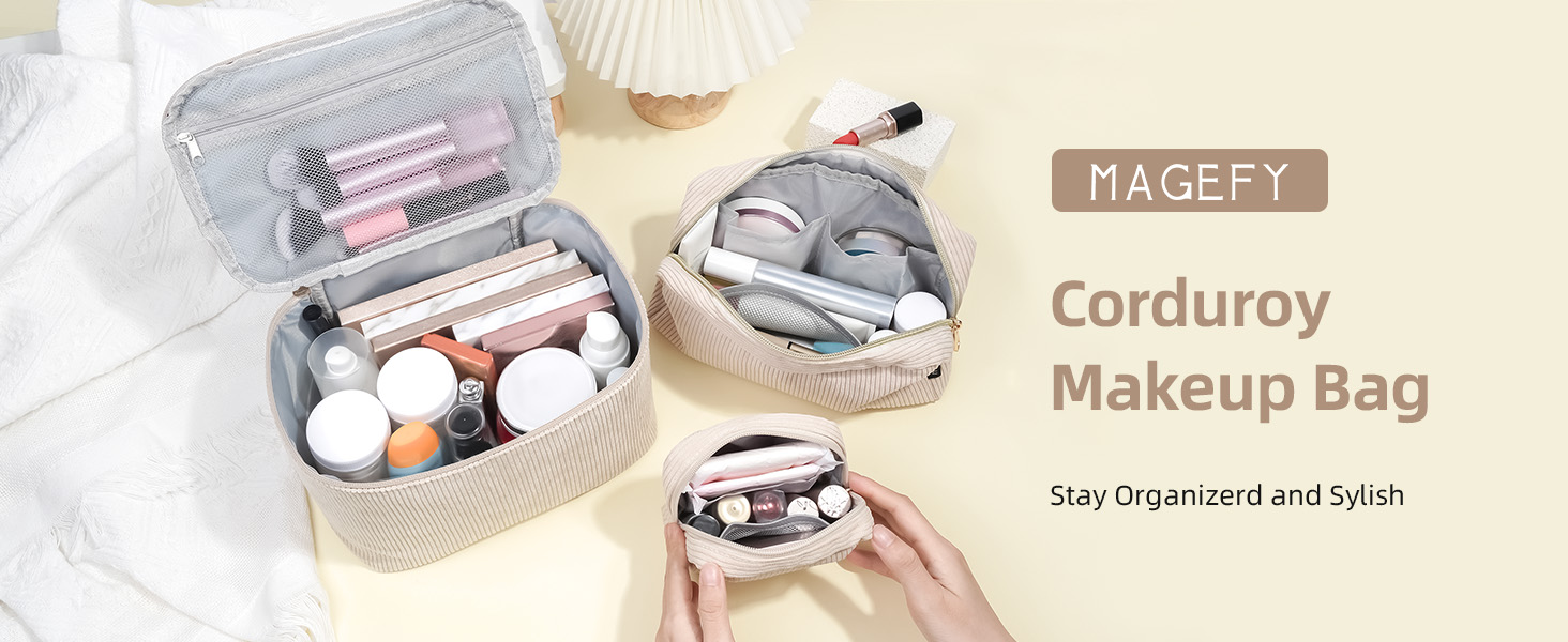 Косметичка MAGEFY: 2 шт. бежева + 3 шт. коричнева. Органайзер для макіяжу, дорожній, з відділеннями