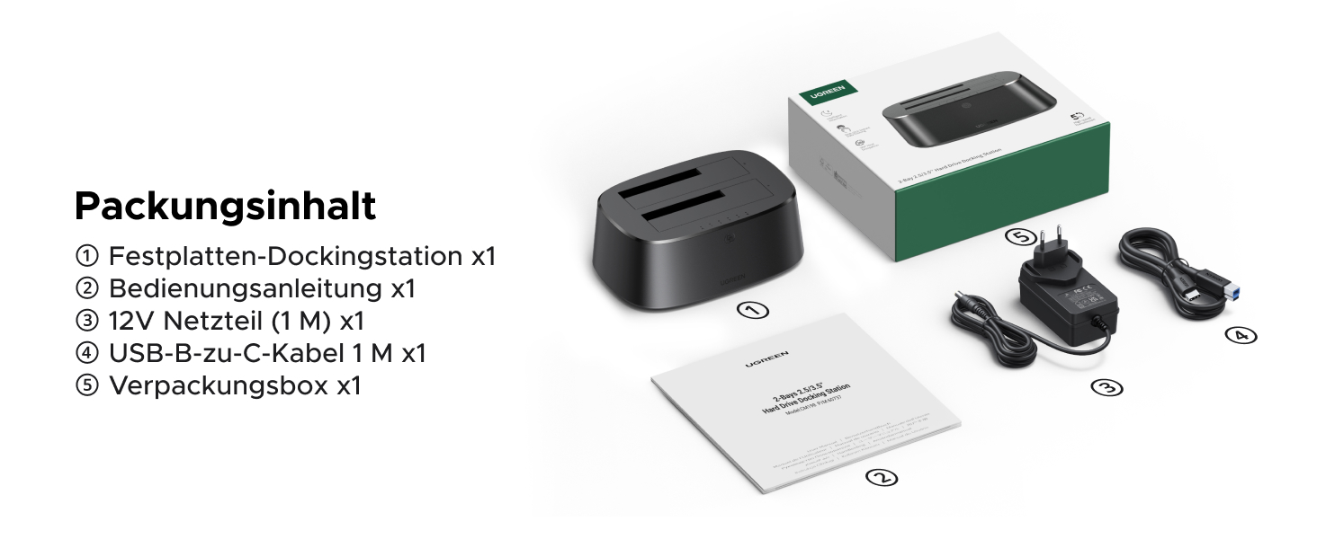 Док-станція для жорстких дисків UGREEN Dual Bay USB 3.0 5Gbps з функцією офлайн-клонування