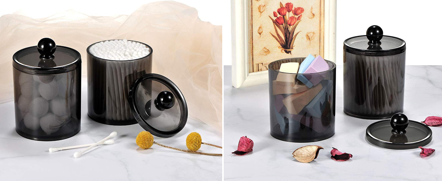 Організатор для косметики ALINK: 3 склянки для ватних паличок, бавовняних дисків та аксесуарів для макіяжу, чорний колір