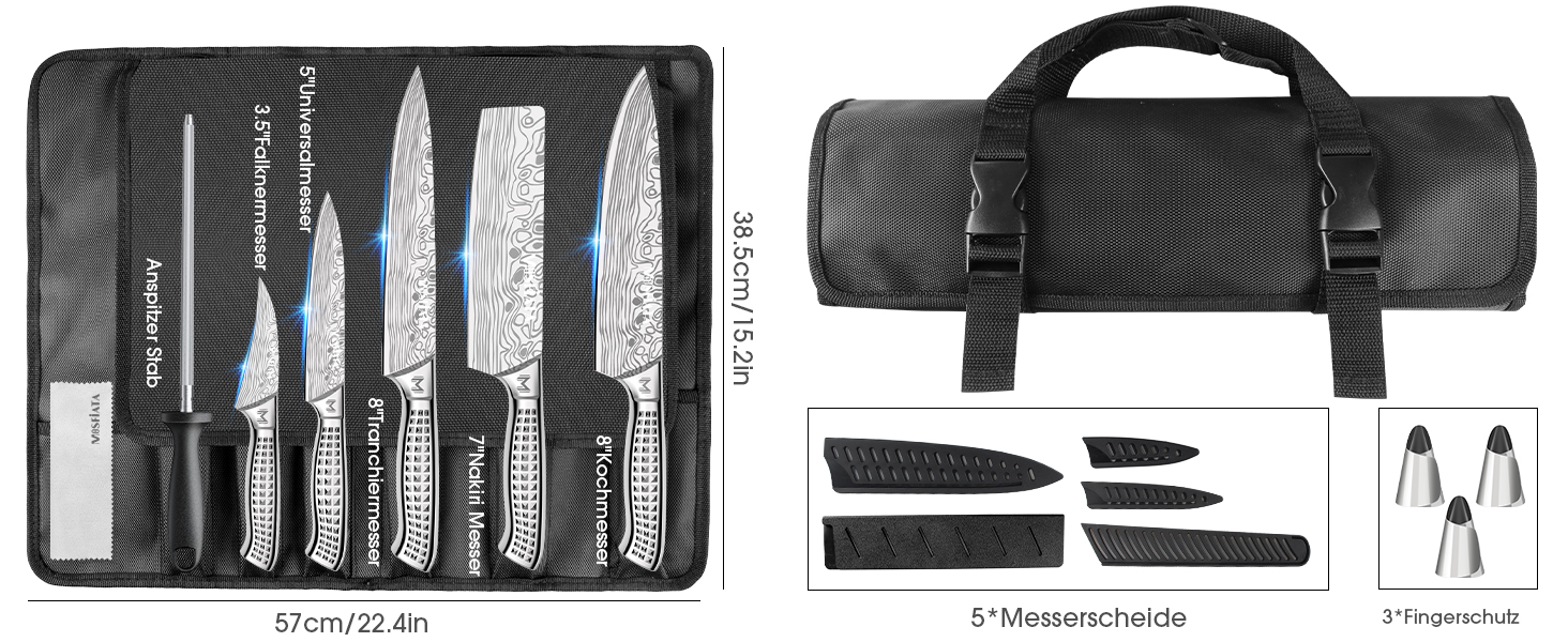 MOSFiATA 17-Piece Professional Kitchen Knife Set with Titanium Coating - Stainless Steel Chef Knife Set with Scissors, Finger Guards & Gift Box (Includes 10 Outdoor Knives)