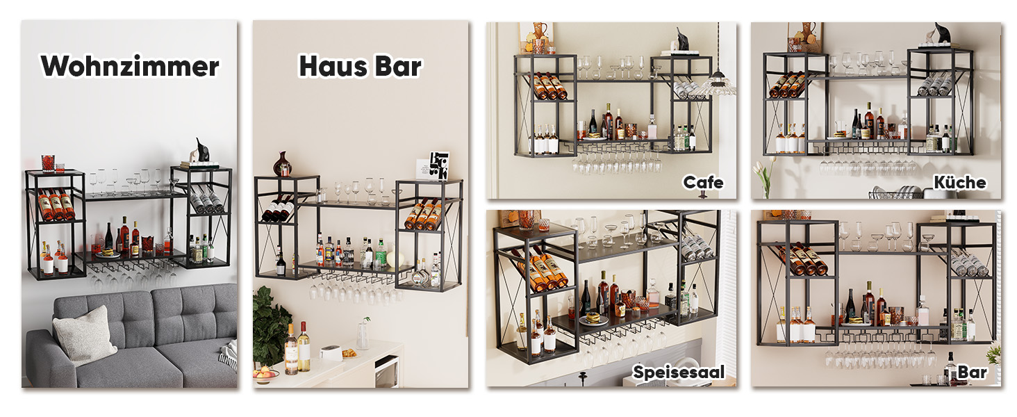 Настінна вітрина для вина UYOYOUS на 2 яруси з металу, 120 см, з 6 тримачами для келихів, барна вітрина для винних пляшок, підвісна вітрина для спиртних напоїв для дому, кухні, їдальні, ресторану, чорна