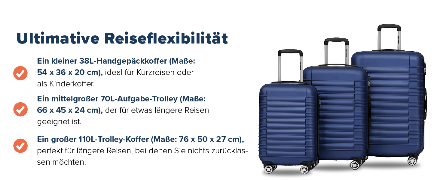 Набір валіз TRVLMORE 3 в 1: маленька, середня, велика, сірий колір. Валізи з твердим корпусом, 55x40x20 см (ручна поклажа).