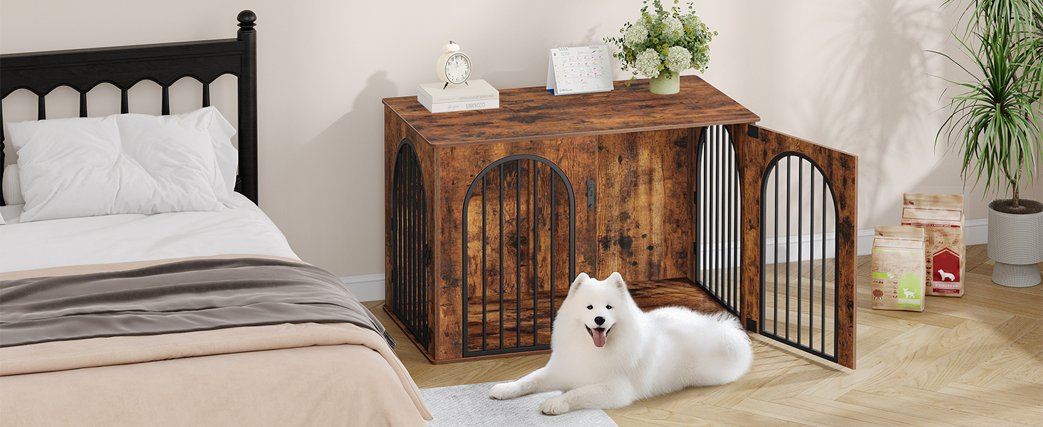 Клітка для собак Hzuaneri, 108 см, 3 двері, сучасний дизайн, для дому, міцна, 108x64x76 см, вінтажний колір, DFC86001B