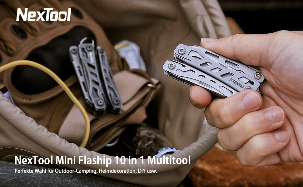 Мультитул NexTool Mini Flagship 10-в-1: кишеньковий ніж, відкривачка, ножиці, плоскогубці, викрутка, багатоцільовий інструмент для кемпінгу, сріблястий