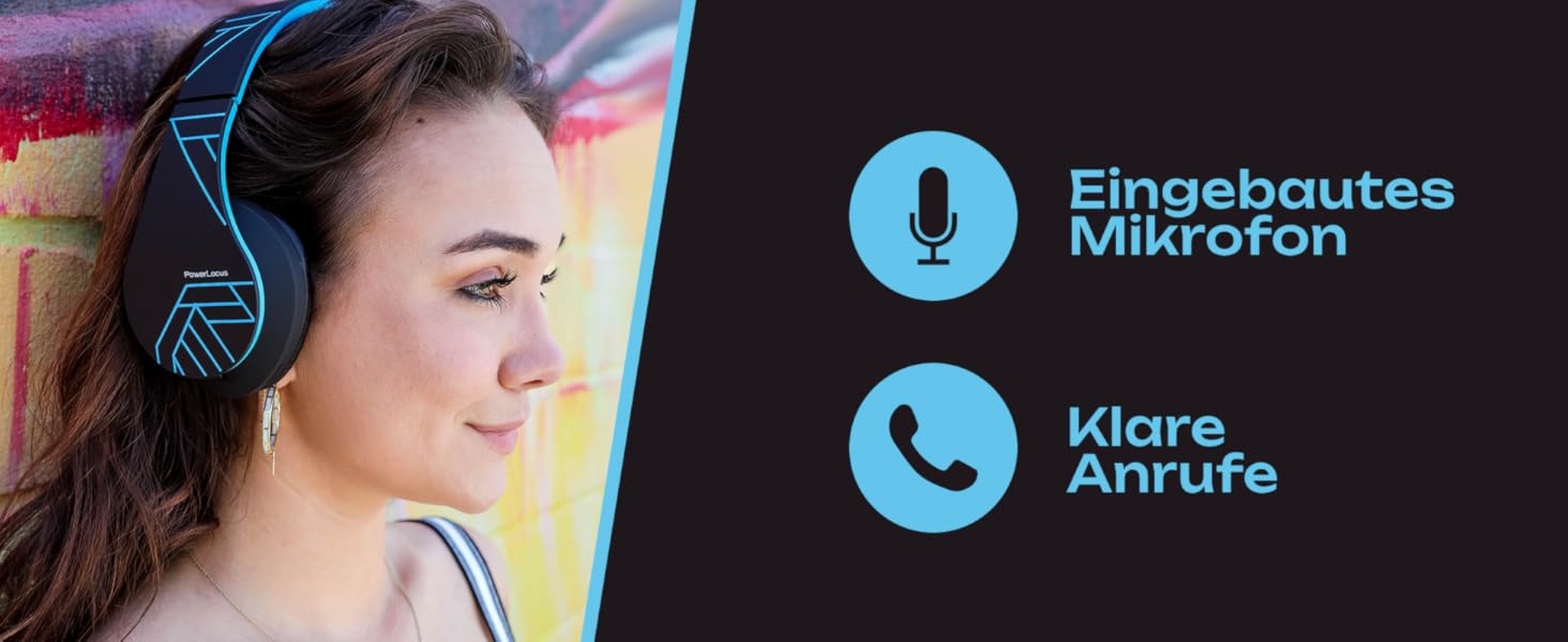 Бездротові навушники PowerLocus Over-Ear з Bluetooth, мікрофоном, складна конструкція, м'які амбушюри, Hi-Fi стерео звук, бас, для дітей та дорослих, TV/PC/Home Office (Чорний/Синій)