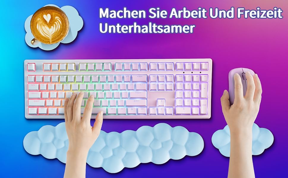 Підставка для зап'ястя під клавіатуру Sushret Cloud, Ергономічна, з PU шкіри та Memory Foam, для ПК та геймінгу, біла (блакитна)