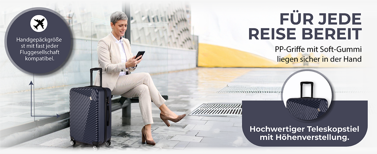 Набір валіз xRace 3-частинний ABS, 20/24/28 дюймів, ручна поклажа, TSA замок, 360° колеса, стійкий до ударів, з преміум підкладкою (Морська блакить)