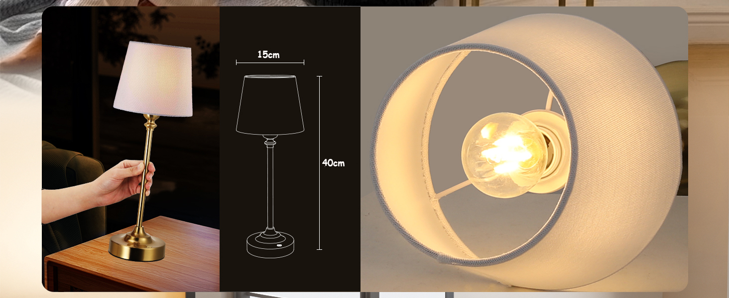 LED настільна лампа бездротова з торшером з льону, сенсорне керування, регулювання яскравості, USB-C, для спальні, вітальні, мідна, 40 см