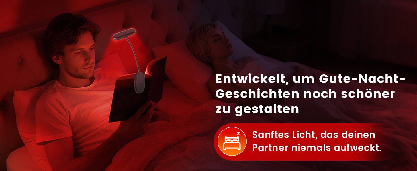 Ліхтарик для читання з червоним світлом 670 нм, кліпса на книгу, з функцією пам'яті, димування та USB-зарядкою. Без синього світла, портативний, для ліжка та захисту очей.