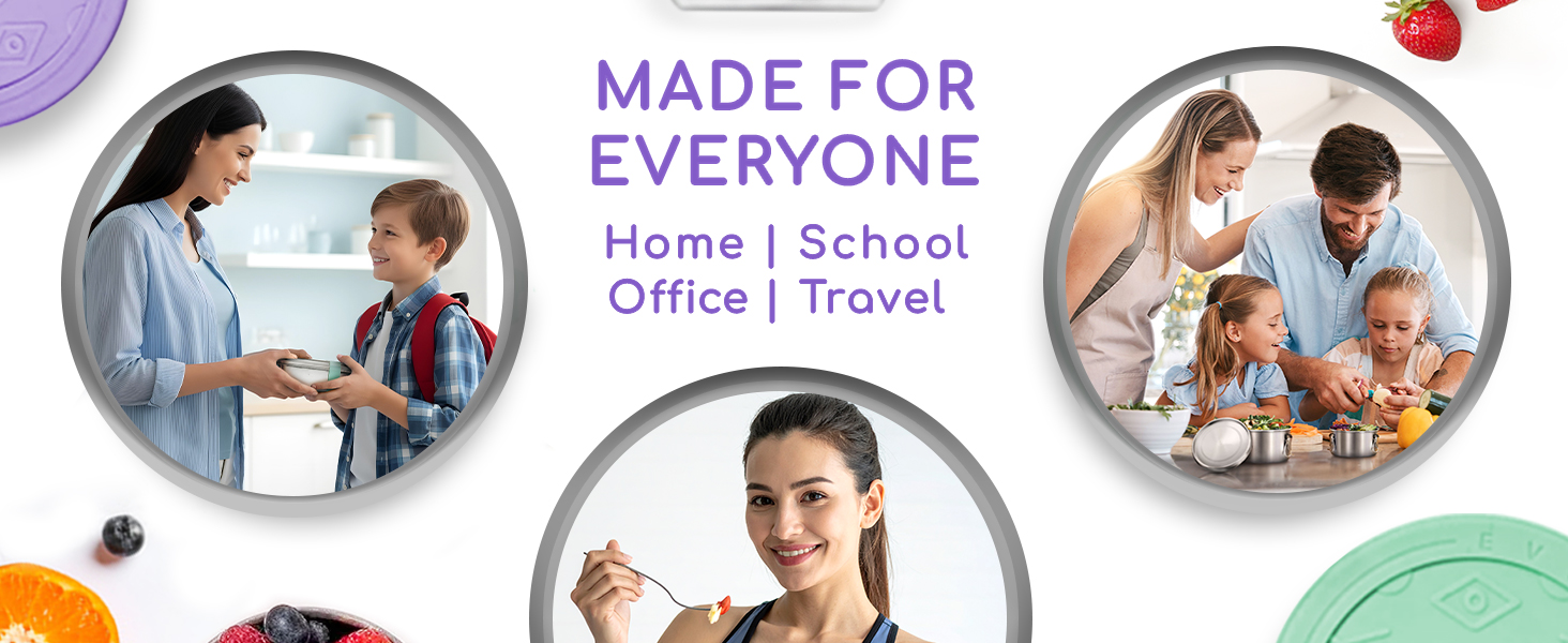 Everusely Ланчбокс Bento Box Лавандовий - 0,8 л, нержавіюча сталь, з контейнером для спецій, 3 відділення