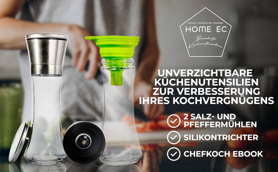 Набір меланець для солі та перцю HOME EC - 2 шт. з регулюванням, з воронкою, з інструкцією, 7 дюймів, прозоре скло