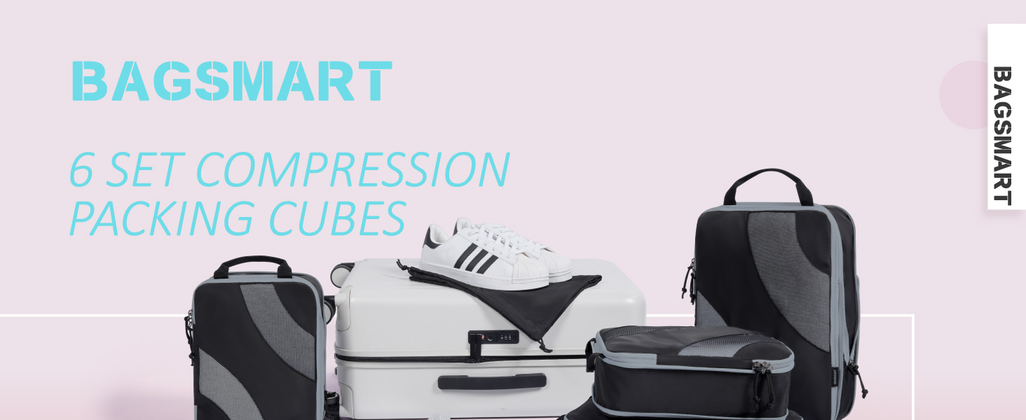 Органайзери для валізи BAGSMART компресійні, набір 6 шт., чорні - ідеальний органайзер для подорожей та ручної поклажі