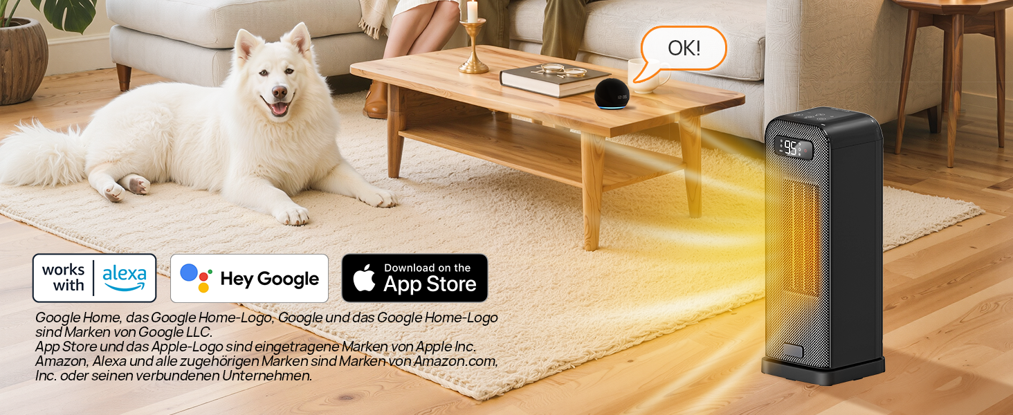 Електричний обігрівач PTC, 2000W, керамічний, тихий, з термостатом та пультом ДУ, ECO режим, 70° осциляція, таймер 12h, захист від перегріву та перекидання, чорний, 1 шт (40см)