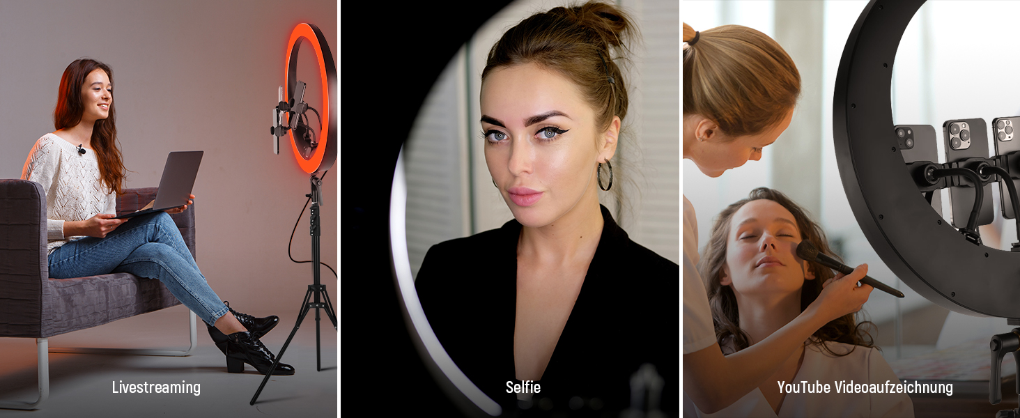 NEEWER Ringlicht RP19H 19 дюймів з триподом та 3 тримачами для телефону, RGB, 42W, CRI 97+, 2540 Lux, для стрімінгу, офісу, Zoom