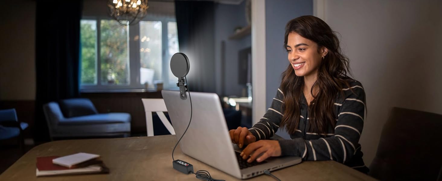 LED кільцева лампа для смартфона та ноутбука, світло для селфі з 3 колірними температурами та 5 рівнями яскравості, USB світло для відеоконференцій, Zoom, YouTube, TikTok, макіяжу, фотографії