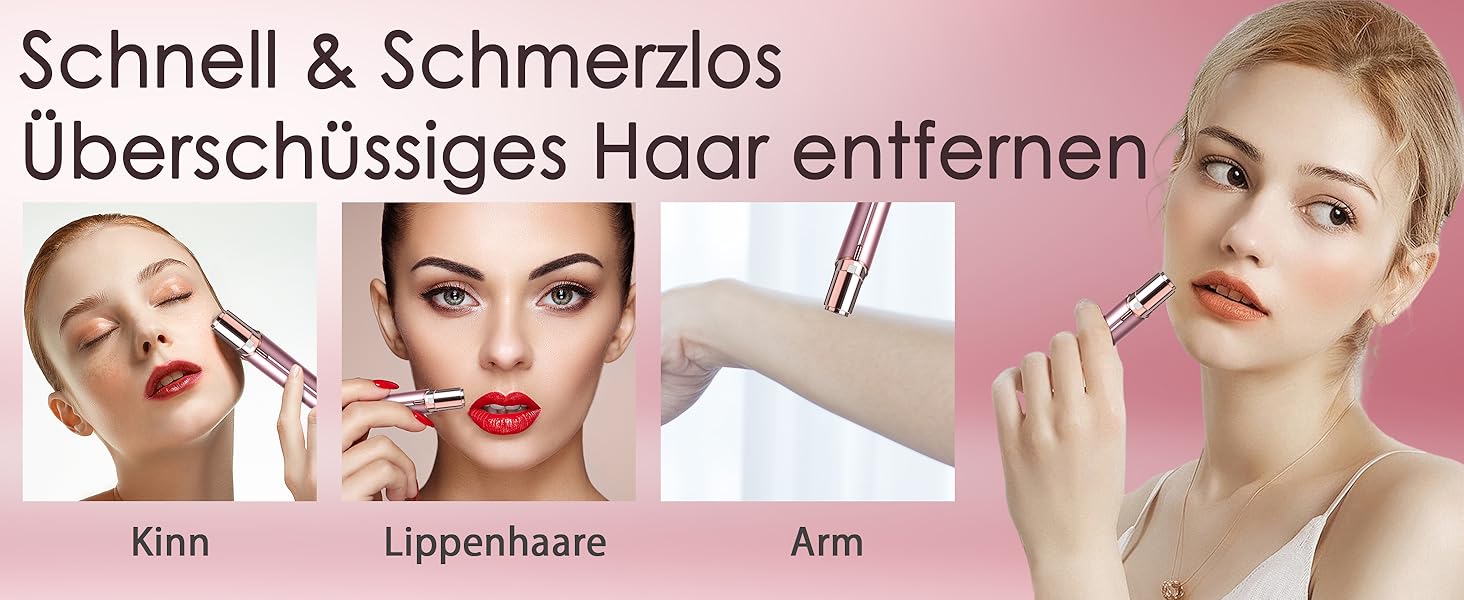 Епілятор для обличчя Rosenblüte для жінок, безболісний, акумуляторний, з 2 змінними головками