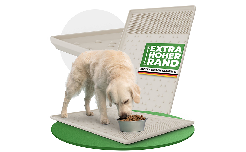 Килимок під миску для собак - непромокаючий, антиковзкий, з високим бордюром - 48x30 см (сірий)