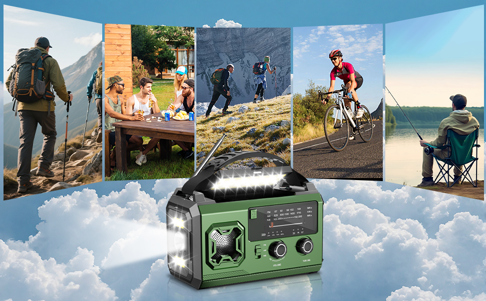 Радіо Kurbelradio на сонячній батареї 27000mAh з Bluetooth, FM/AM, SOS-сигналом, ліхтариком та компасом для кемпінгу та надзвичайних ситуацій (армійсько-зелене)