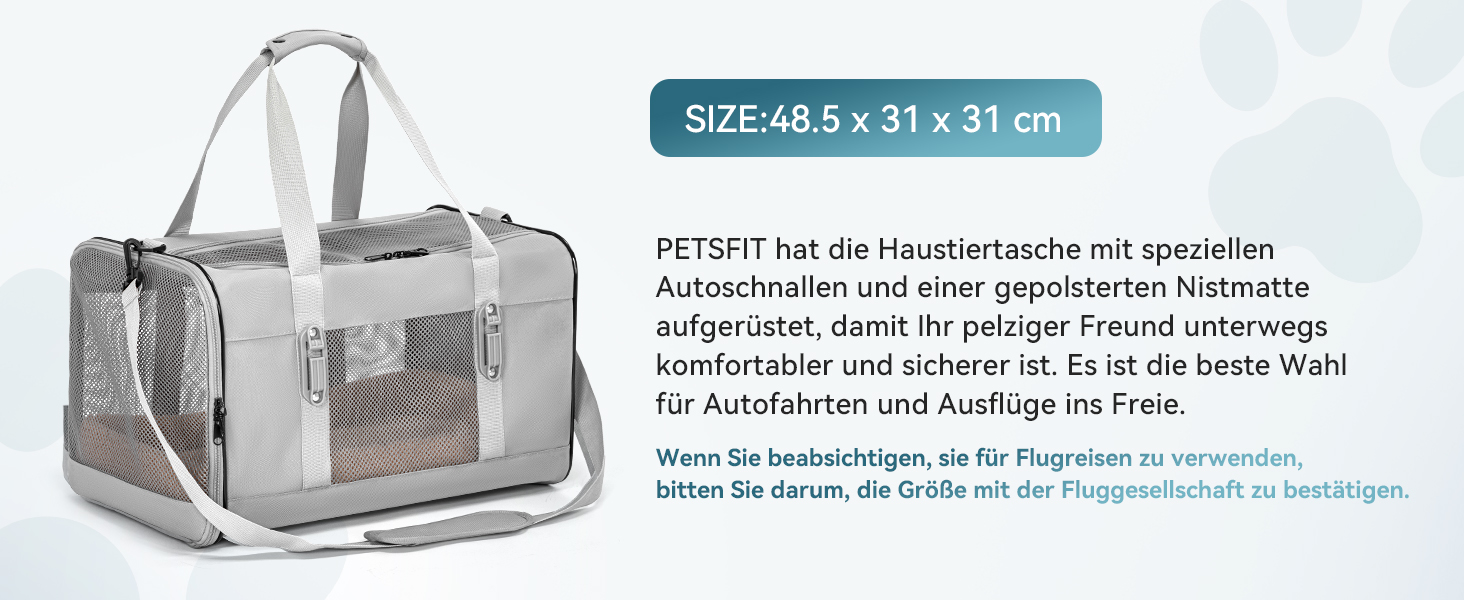 Транспортний бокс для котів та собак Petsfit - сірий, L+: 48,5x31x31 см, з м'яким килимком