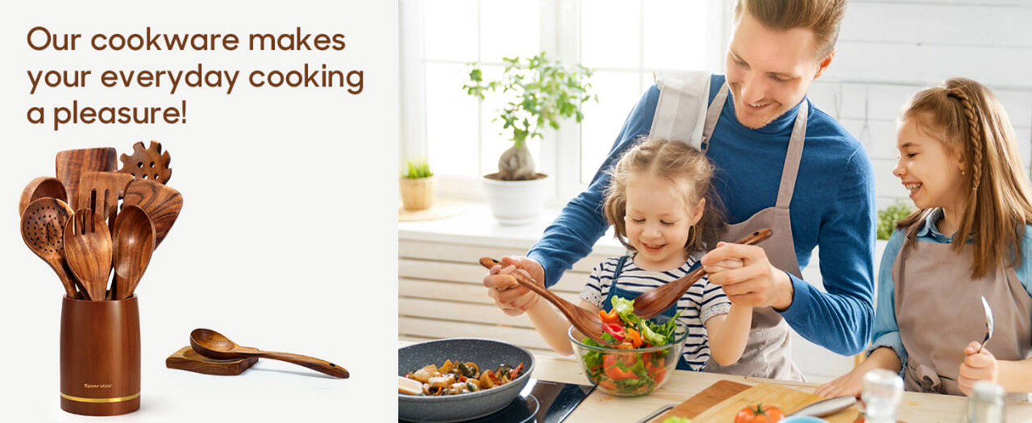 Набір дерев'яних лопаток для приготування їжі Spardar (7 шт.) - оранжево-коричневий