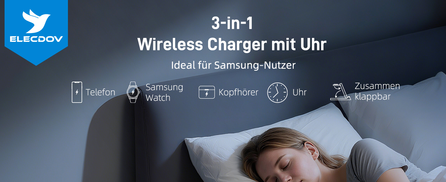 Бездротовий зарядний пристрій 3-в-1 для Samsung Galaxy S26/S25/Z Fold 7/Flip 7/Buds 3/2, Watch 8/7/6/5 Pro - сірий