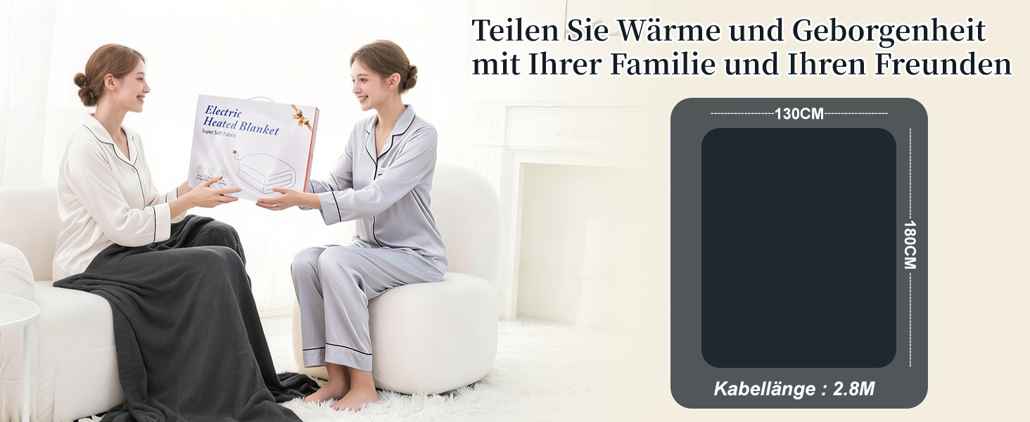 Електрична ковдра Netraty з автовимкненням 130x180 см, 8 режимів нагріву, таймер 1-12 годин, захист від перегріву, пральна машина, фланель-шерпа, сіра для дому та офісу