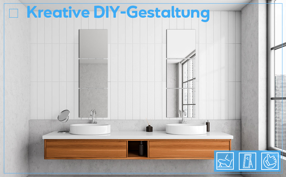 Дзеркальні наклейки 30x30 см, 8 шт. Гнучкі акрилові дзеркала на клейкій основі, для декору стін, шаф, спальні та ванної кімнати