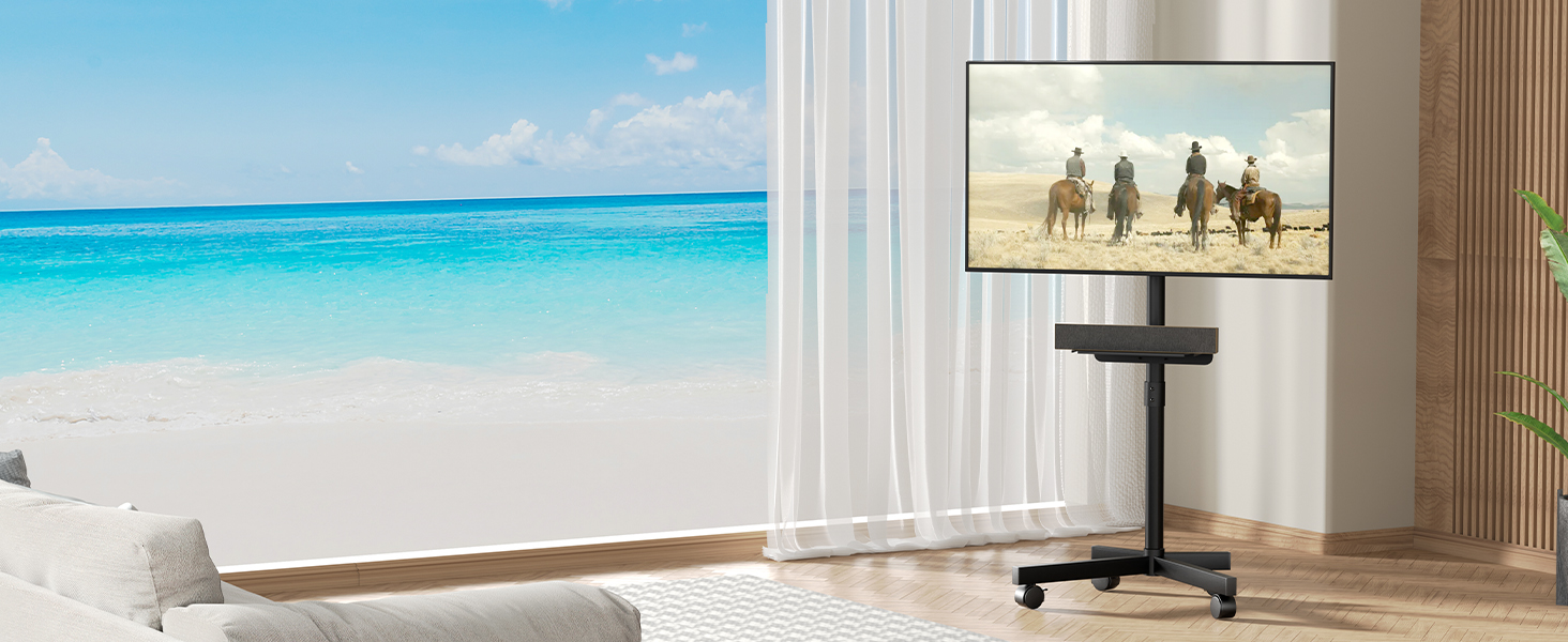 Підставка для телевізора на колесах для 23-60 дюймів - регульована по висоті, мобільна, з полицею для медіа, для офісу, вітальні, геймінгу, витримує до 40 кг, VESA до 400x400 мм, чорна