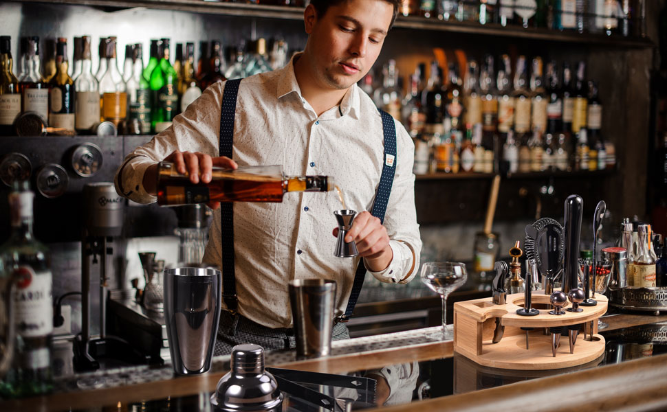 Набір шейкер для коктейлів Esmula 750 мл, 12 предметів, нержавіюча сталь, барменський набір, подарунок для чоловіків/жінок, стильний барний аксесуар з рецептами коктейлів (сірий)