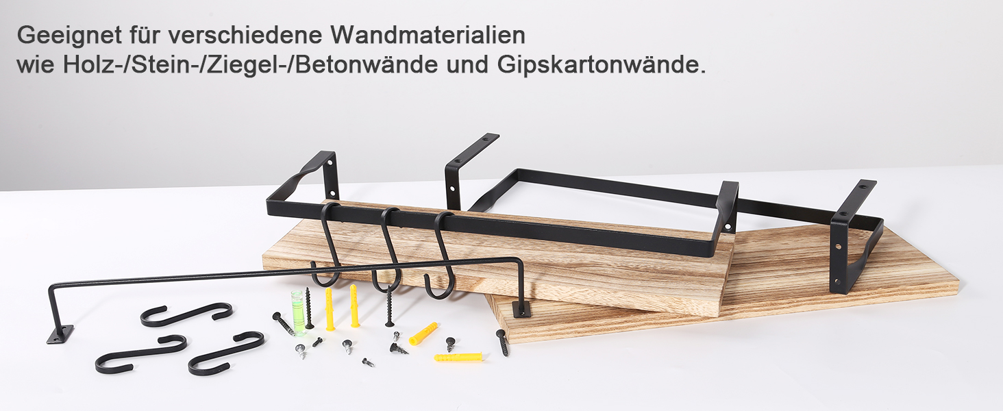 Настінна полиця AGM Wandregal 2 шт. з тримачем для рушників, світло-коричнева, для ванної, кухні, вітальні, офісу, спальні