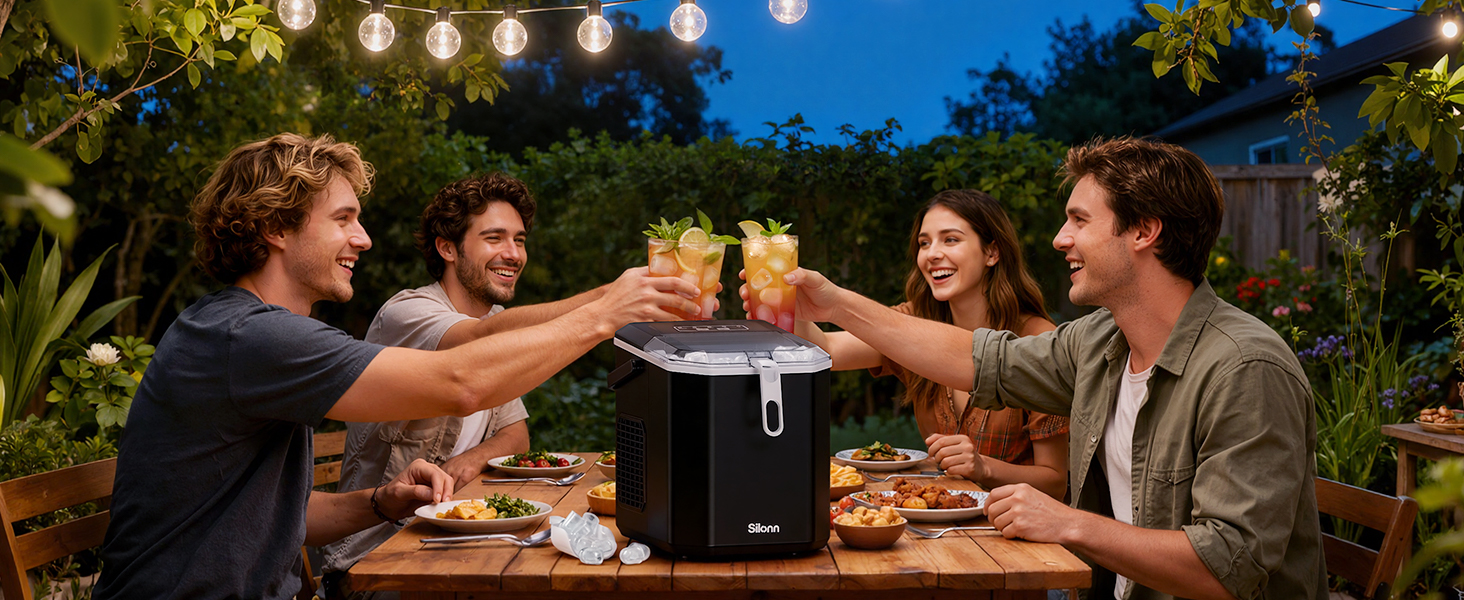 Машина для приготування льоду Silonn IM21 - портативна, самоочисна, 12 кг/день, 9 кубиків/6 хв, чорна