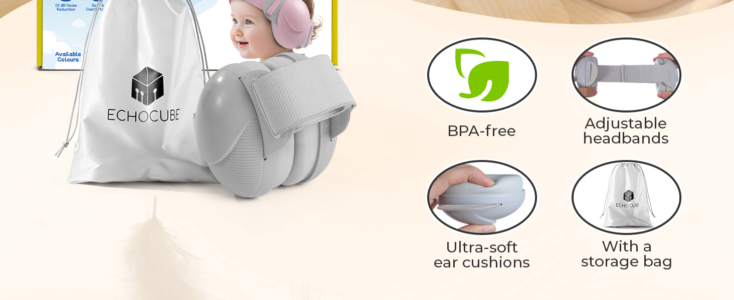 Навушники для захисту слуху дитини, сірі (0-48 місяців), сертифіковані CE та ANSI