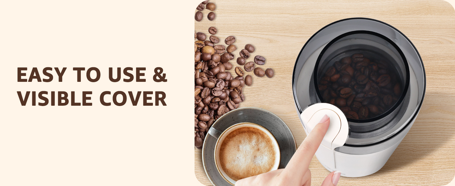 Електрична кавомолка Aigostar Blanche з регулюванням ступеня помелу, BPA Free, 60г, 200W, біла