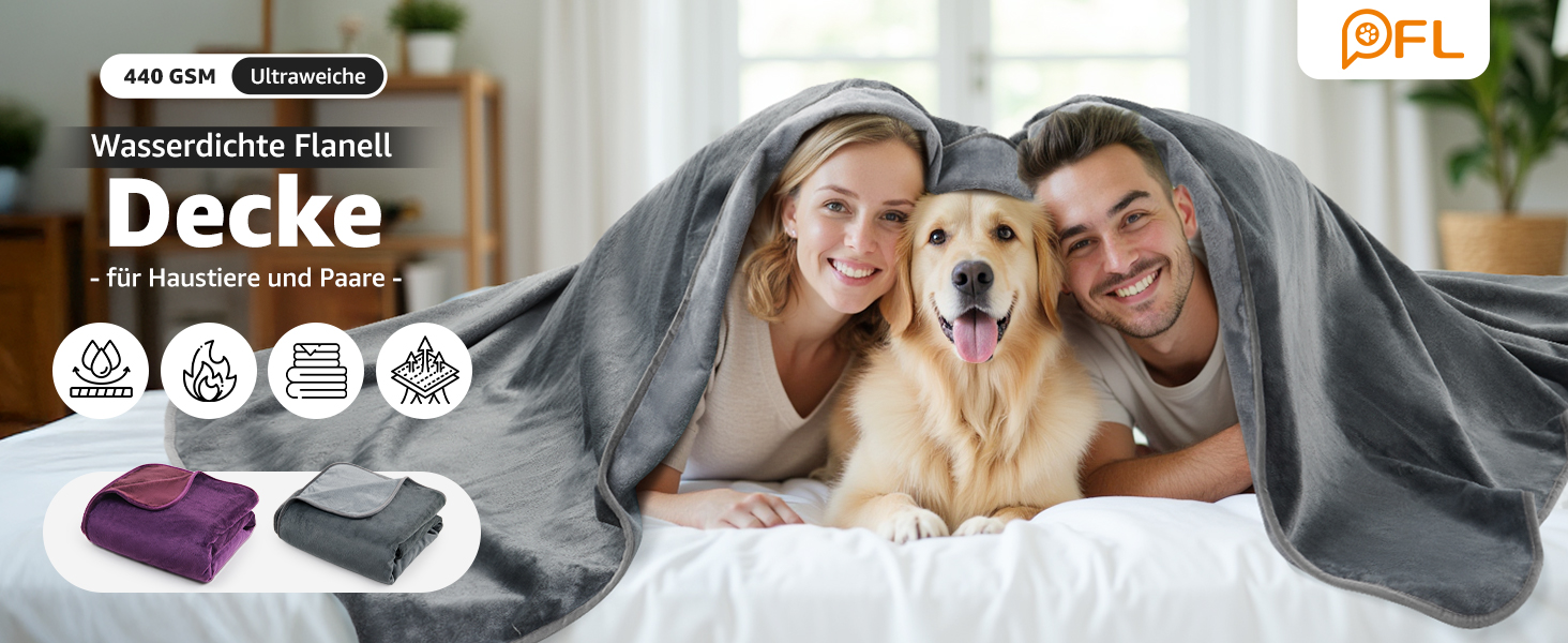 Водонепроникний плед Pick for Life: двосторонній фланцевий плед для собак, подорожей, дому, авто. 102x152 см, сірий/сірий