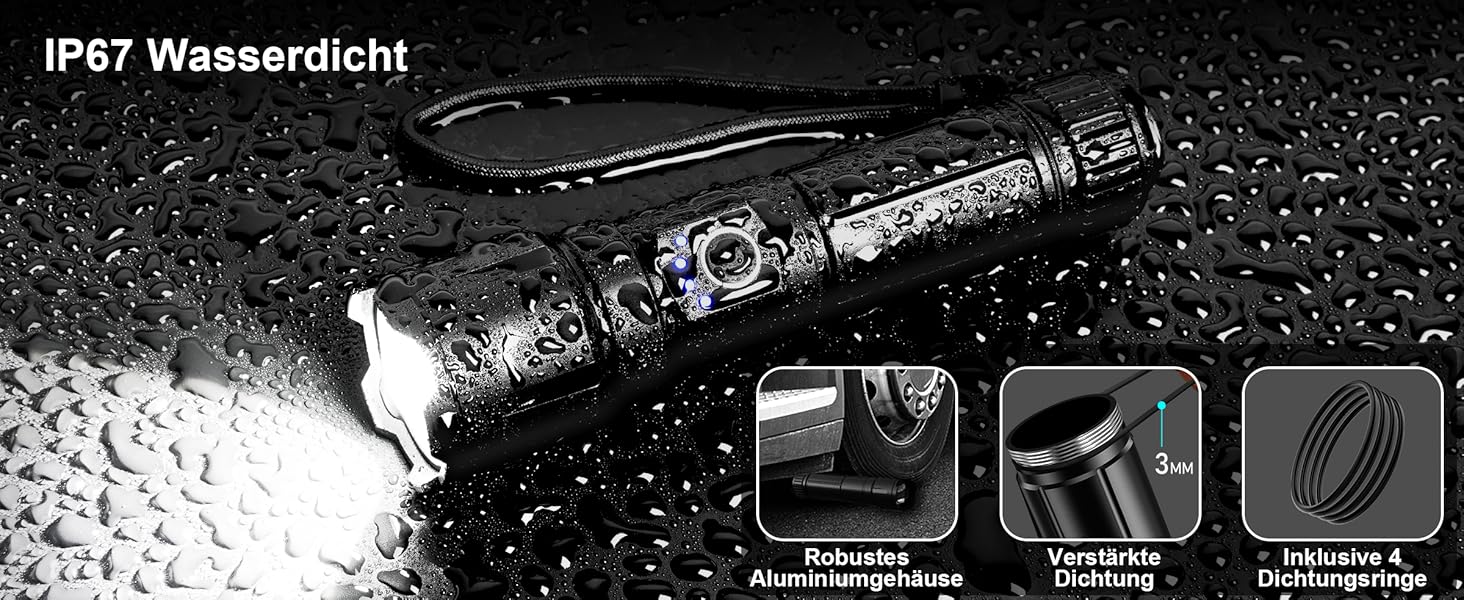 Ліхтар LED Blukar, перезарядний, надпотужний, з регулюванням фокусу, 5 режимів, водонепроникний IP67, для кемпінгу, туризму, риболовлі, надзвичайних ситуацій, чорний