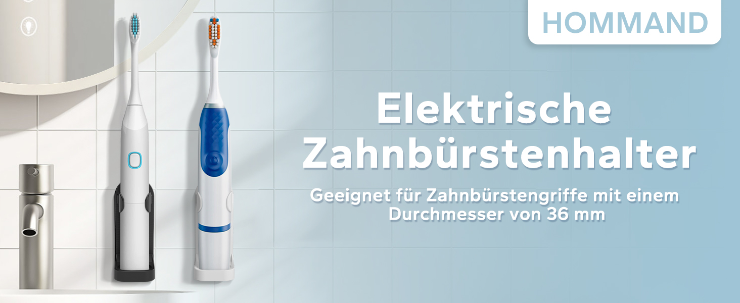 Двоматричний електричний тримач для зубних щіток HOMMAND для кріплення на стіну, чорний (2 шт.)