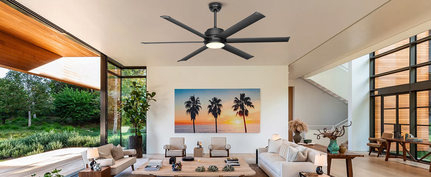 Deckenventilator Ohniyou з підсвіткою, пультом та додатком, 152.4 см (60 дюймів), регульована яскравість, DC-двигун, великий вентилятор для тераси, вітальні, чорний