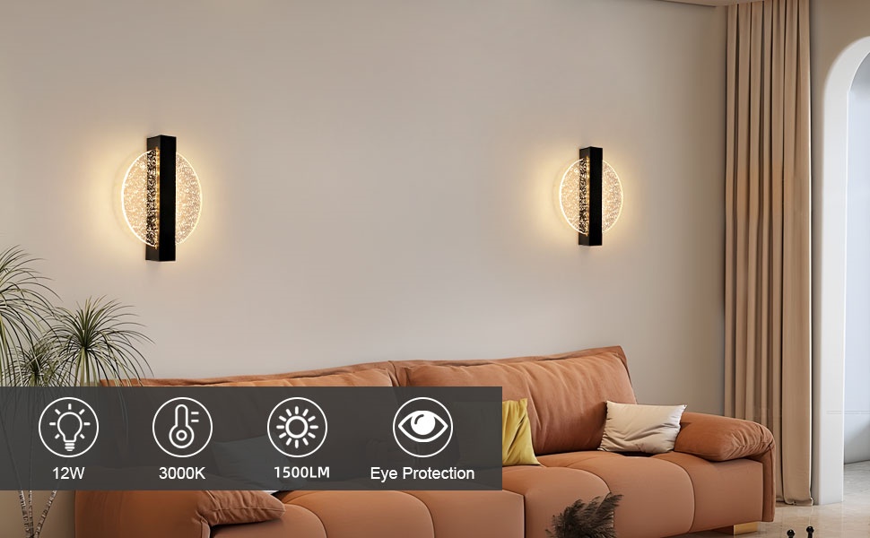 DELIPOP Настінне LED-світильник Wandleuchte, 12W, 3 кольори (тепле/холодне/нейтральне) світло, креативний дизайн, золото, для спальні, вітальні, коридору, сходи, чорний, 3000K