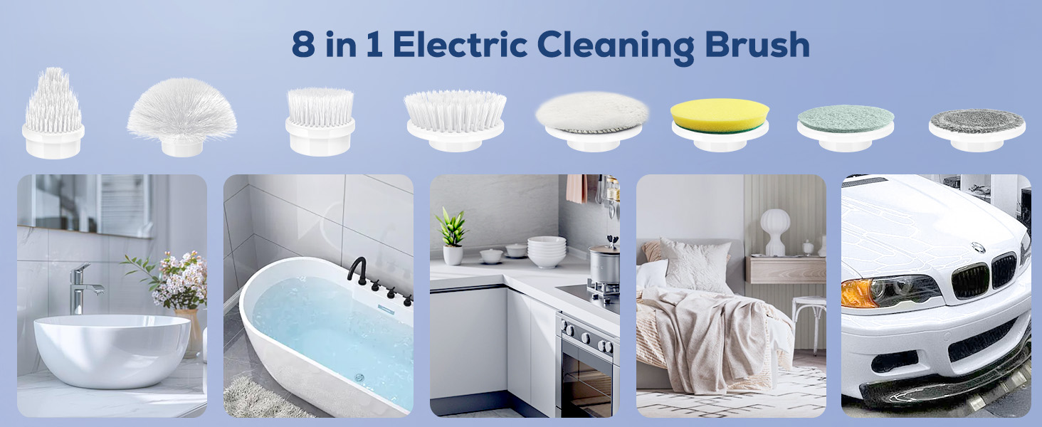 Електрична щітка для прибирання: 8 насадок, 2 швидкості, 550 RPM - для ванної, плитки, скла