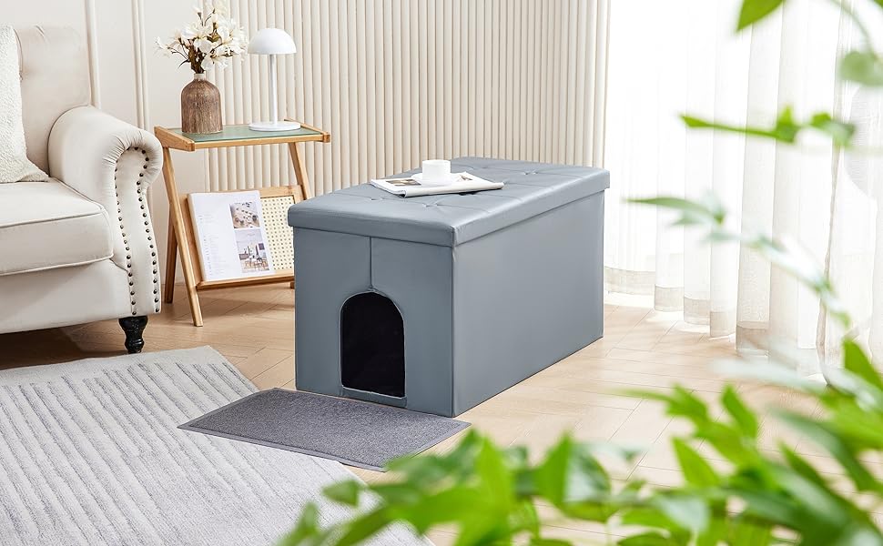 Шафа-комод для котячого туалету MEEXPAWS XL 90x50x50 см, сіра, прихована котяча вбиральня, меблі для кота, з сидінням, для лотка, преміум якість