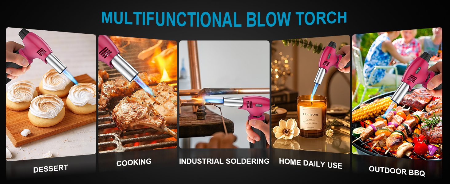 Нагрівач для крем-брюле, перезавантажуваний, рожево-чорний. Міні-нагрівач з безпечним закриттям та регульованим полум'ям для десертів, крем-брюле, барбекю. (Бутан не входить до комплекту)