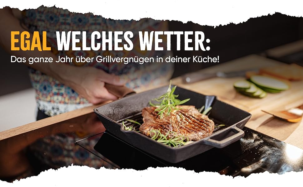 Чавунна гриль-сковорода емальована 26 см, з рифленим дном для стейків, підходить для всіх плит