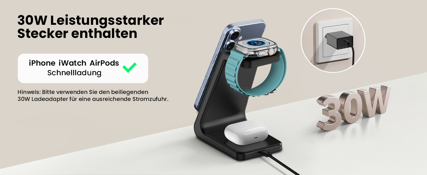 Зарядний пристрій GEEKERA 3 в 1 з підтримкою Qi2, 15W, для iPhone, Apple Watch, AirPods, чорний